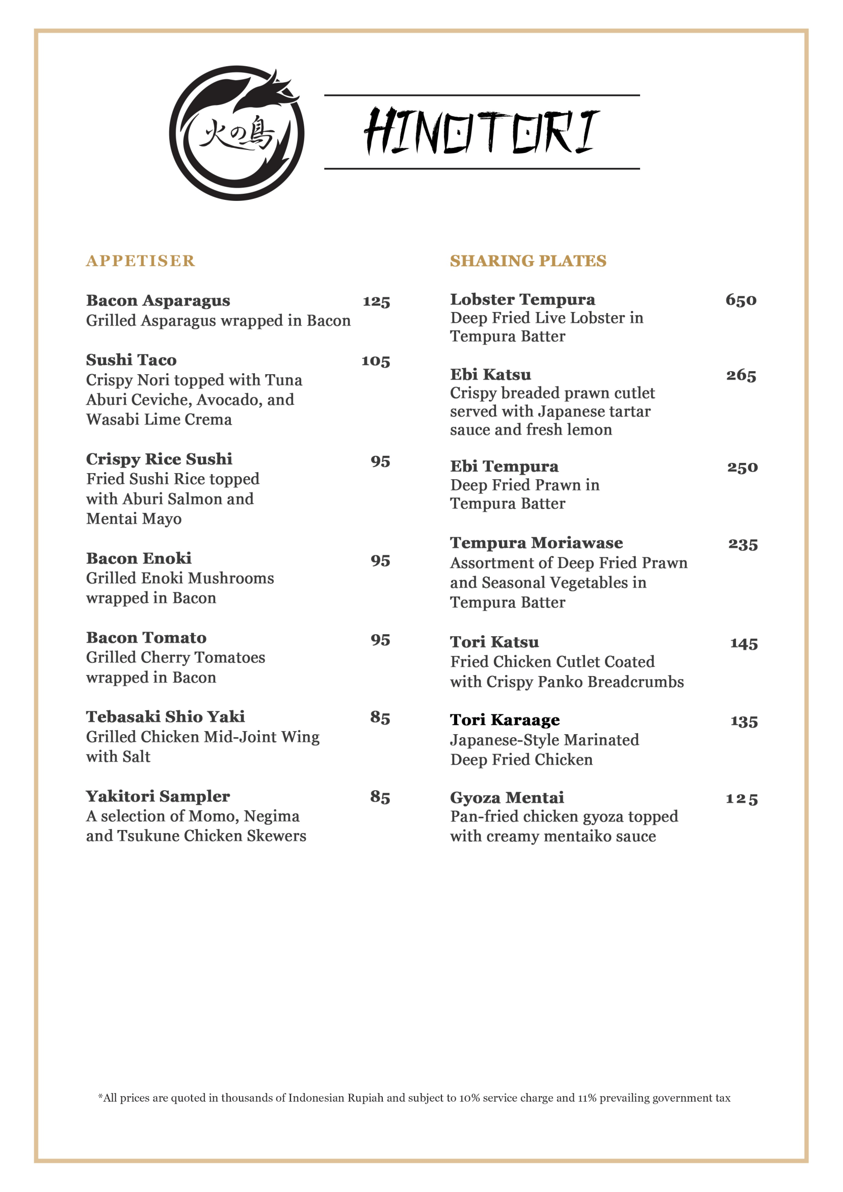 Hinotori Menu Page 1